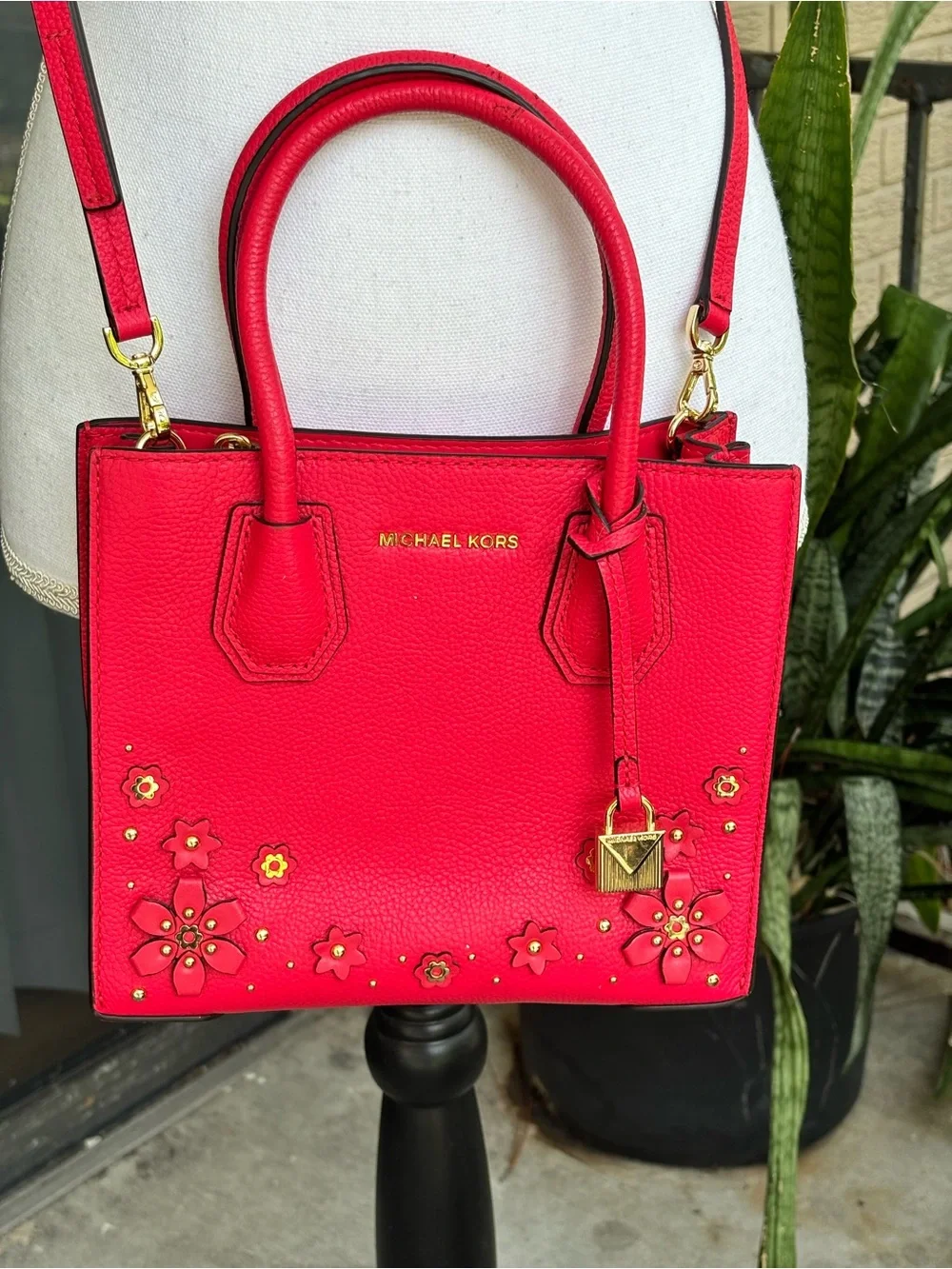 MICHAEL KORS Mercer Medium Floral Embellished Leather Crossbody Deep Pink